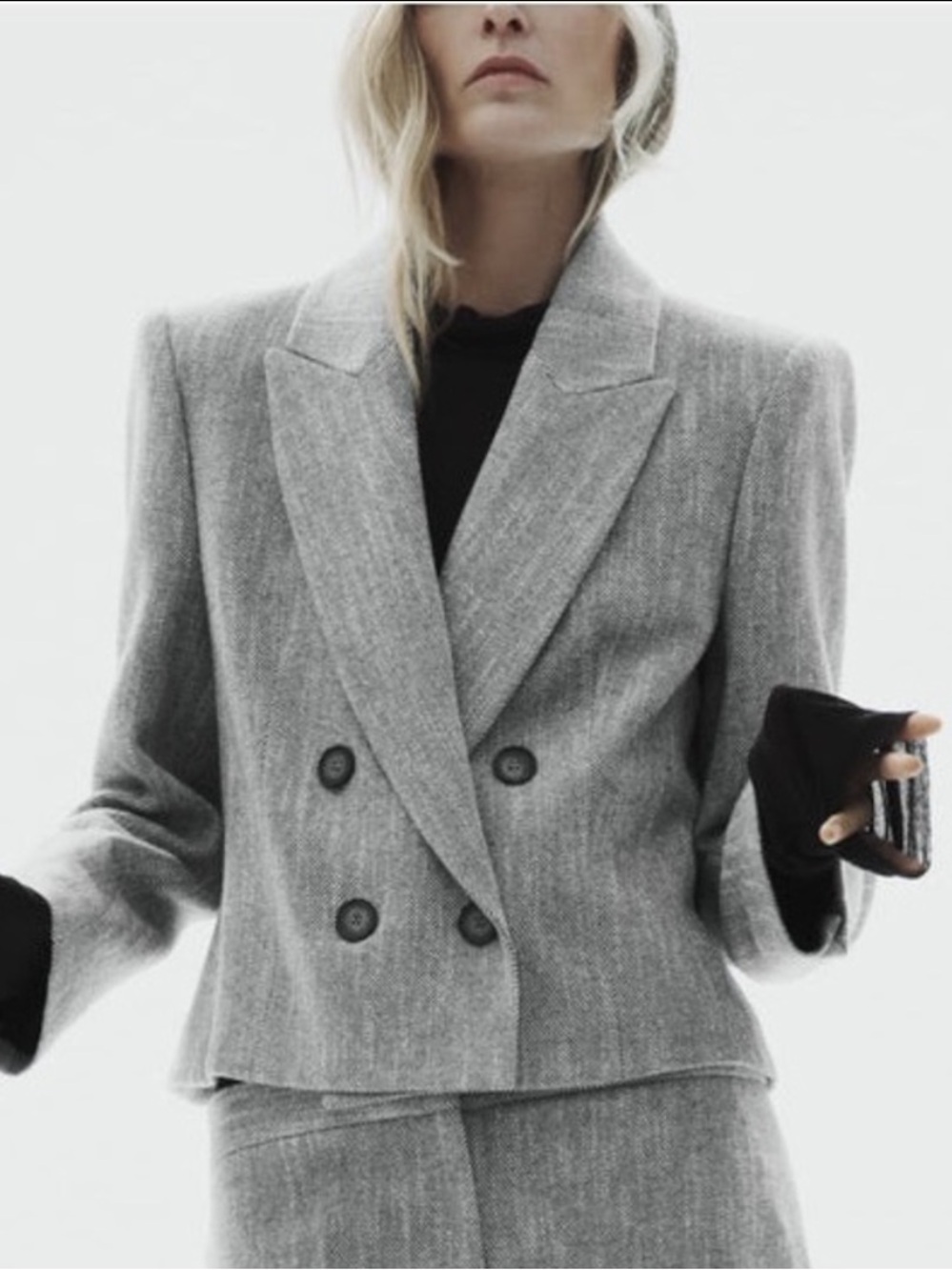 NWOT ZARA Double-Breasted Blazer With Shoulder Pads